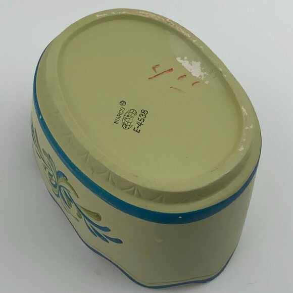 Vintage 1960s Inarco Ceramic Pot Yellow & Blue Scalloped Top Hand-painted E-4538 - Picture 7 of 7